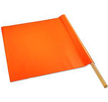 An Orange Color Flag on a Wooden Stick